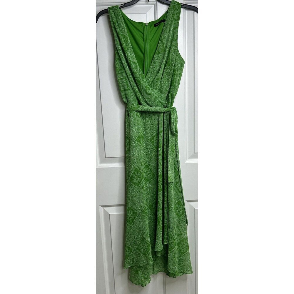 TOMMY HILFIGER Women's 8 Midi Faux Wrap Dress Tie Belt Green Lightweight EASTER